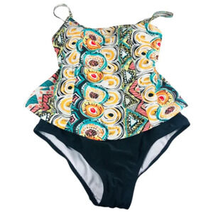 Antigua Womens One Piece All Over Print Swimsuit Padded Adjustable Straps Medium